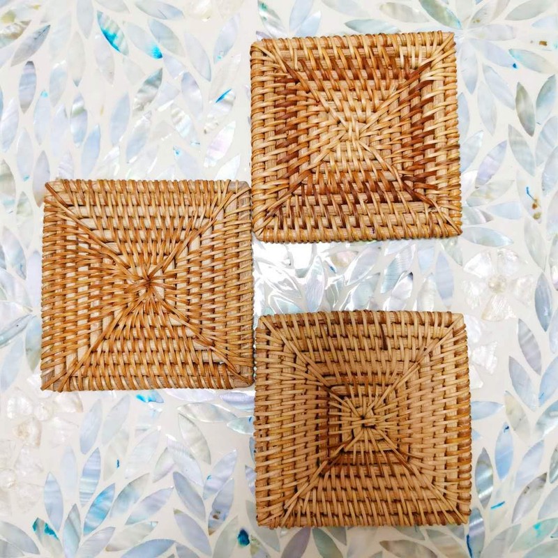 Handmade Square Rattan Drink Coaster-Rustic Style Decor Coaster for Dinning
