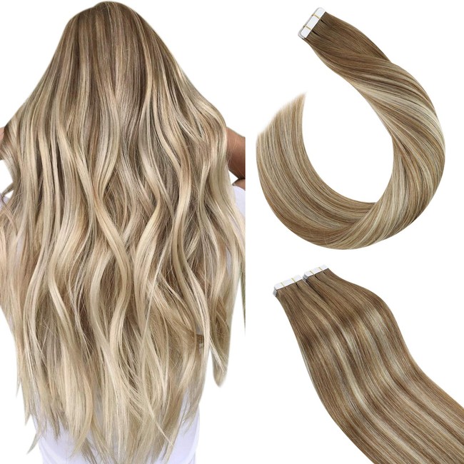 Ugeat Tape in Hair Extensions Human Hair 12inch Balayage Hair Extensions Tape in Human Hair 20PCS 30Gram Tape in Real Hair Extensions Human Hair #9A to #60 Blonde with #9A Brown Tape in Extensions