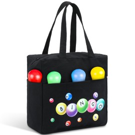 Windyun Bingo Bags with 10 Pockets for Daubers Zipper Tote Bag Bingo Game Accessories(Black)