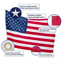 USA Flag Co. American Flag 4x6 foot | Heavy Duty Nylon, Embroidered Stars, Sewn Stripes, Brass Grommets