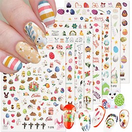 8 Sheets Easter Nail Art Stickers Decal 3D Self-Adhesive Cute Nail Stickers Easter Egg Chick Rabbit Design Cartoon Bunny Nail Stickers for Women Girls Acrylic Nails Manicure Decorations Accessories