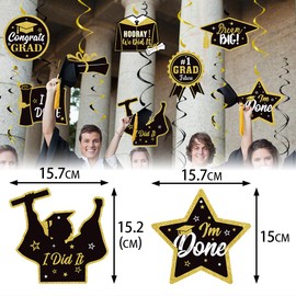 Graduation Party Decorations 2024 Hanging Swirls, Graduation 2024 Decorations Black Gold Swirl Streamers Class of 2024 Congrats Grad Graduation Prom Party Decorations Supplies for Home Indoor Outdoor