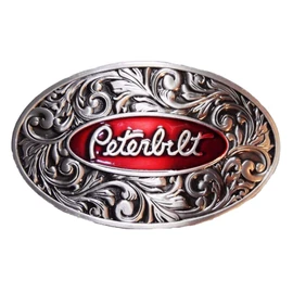 PETERBILT Vintage Style Antique Pewter Finish Metal Enamel Belt Buckle