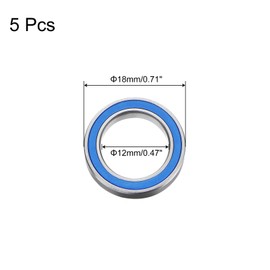 sourcing map 6701-2RS Deep Groove Ball Bearing,5pcs 12 x 18 x 4mm Z2 Double Rubber Sealed Chrome Steel Bearings,Blue