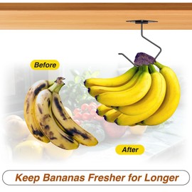 NEWBYTEK 2 Pack Foldable Banana Hook Under Cabinet​ - Self-Adhesive & Screw Mount Hanger Holder | Heavy Duty Black, Keep Bananas Fresh, Under Counter Kitchen Organizer