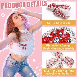 Daifunli 12 Pieces Bow Knot Rhinestone Patches Sparkling Crystal Appliques Iron Sew on for Jeans Jackets Bags Backpacks Hats Shoes Clothes Decorations Crafts(Red)