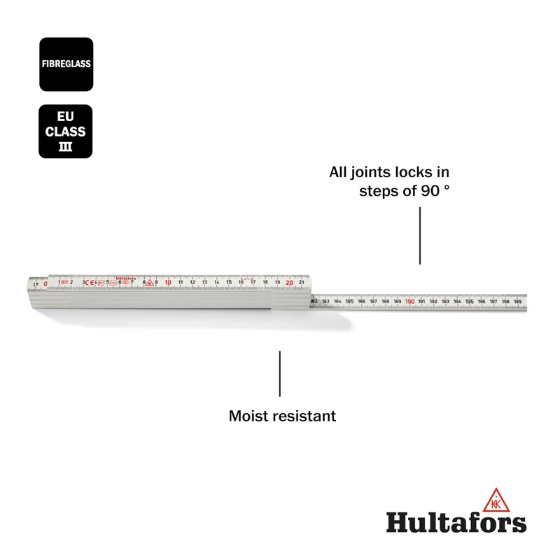 Hultafors 2 m Folding Ruler, Plastic and Fibreglass, 200064 G59