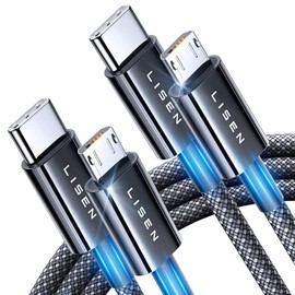 LISEN Cable USB C a Micro USB, paquete de 2 cables de nailon trenzado de 3.3 pies, cable micro USB a USB C, carga 3A y transmisión de datos de 480 Mbp