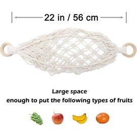 Gusruvti Hanging Fruit Hammock Under Cabinet with Hooks Hand Woven Boho Fruit Vegetable Hanger Basket Fruit Holder Net Hanging Fruit Baskets for kitchen Storing Banana Fruits Hanging Basket