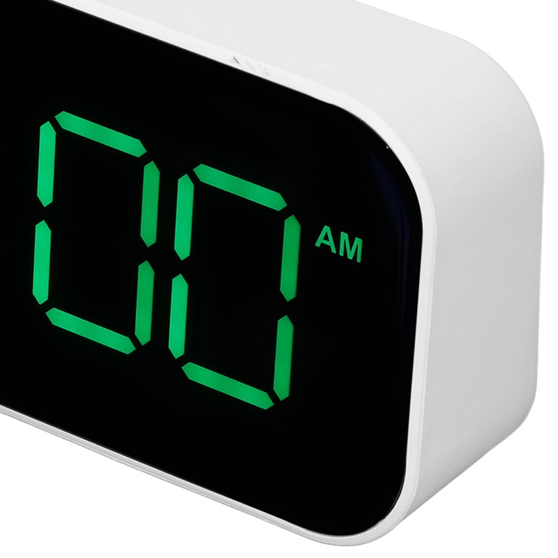 LED Digital Alarm Clock Brightness Adjustable 12/24Hr White Shell Green