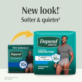 Depend Fresh Protection Adult Diapers, Incontinence Underwear for Men, Disposable, Maximum, Large, Grey, 17 Count, Packaging May Vary
