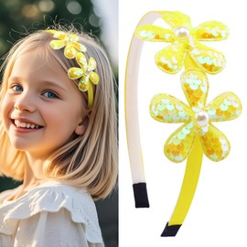 Xepeelo Yellow Flower Headband,Spring Summer Hairband for Women,Yellow Glitter Floral Hair Hoop,Non-Slip Headpiece Girl Hair Accessories for Birthday,Spring Tour (04, Large)
