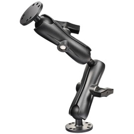 Aluminum 1.5'' Ball Mount for Garmin Striker 4, 14.76'' Extended Dual Arm, 2 AMPS Round Plates, Fish Finder & ELD Holder, Compatible with RAM C-Size Kits, Boat Marine Electronics Chartplotter Mount