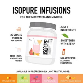 Isopure Isopure Clear Whey Isolate Protein Powder Infusions, Lactose Free, Gluten Free, Naturally Flavored, Citrus Lemonade, 20g Protein Per Serving, 14.1 Oz, 16 Servings