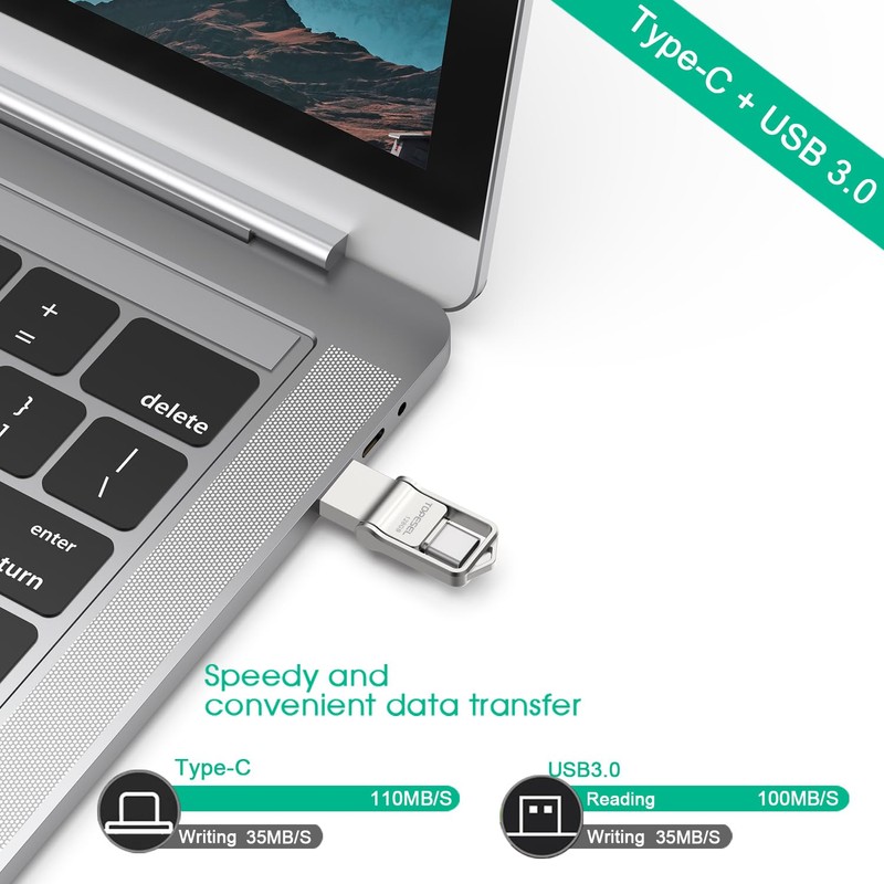 TOPESEL Dual 2-in-1 USB C Flash Drive 128GB USB 3.0/3.2