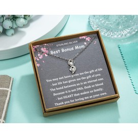 MILEPOSTJEW Bonus Mom Gifts from Daughter, Stepmother Mother in Law Gifts, 925 Sterling Silver Necklace, Gifts for Stepmom, Bonus Mom Necklace, Mother in Law Gifts, Adoption Gifts