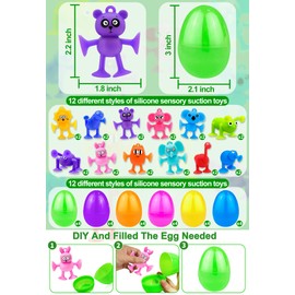 AMENON 24 Pack Easter Eggs with Animals Suction Cup Toys Easter Basket Stuffers Fidget Building Blocks Stress Release Gifts Window / Bath Toys Filled Surprise Egg Easter Party Favors Kids Easter Hunt