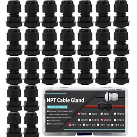 NPT Cable Glands Joints 1/4” Electrical Strain Relief Cord Connector Nylon Cord Grip Black Cable Gland Nylon Plastic Waterproof-25PCS Plastic Box
