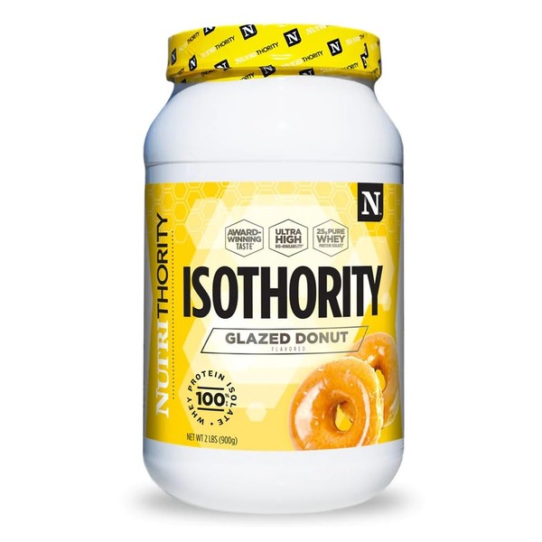 Isothority Whey Protein Isolate, Glazed Donut, 2 lb - Ultra Absorbable Branched Chain Amino Acids (BCAA) Powder with 25g Protein Per Serving, Low Carb - Build Muscle & Accelerate Recovery