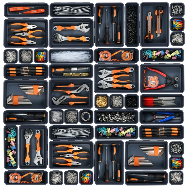 【𝟯𝟮𝗣𝗖𝗦】A-LUGEI Tool Box Organizer Tray Divider Set, Desk Drawer Organizer, Garage Organization and Storage Toolbox Accessories for Rolling Tool Chest Cart Cabinet Work Bench Small Parts Hardware
