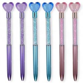 MIJOMA Shimmering Diamond Ballpoint Pen - Elegant Acrylic Crystal Stone Pen for Office, School and Home, Black Ink, 16.5cm (Heart, 6)