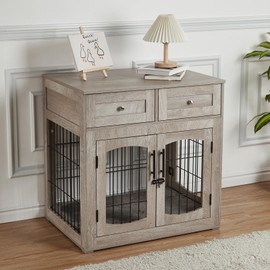Dog Crate Furniture, Dog Kennel Indoor, Wood Dog Cage Table with Drawers Storage, Heavy Duty Furniture Style Dog Crate