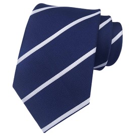 Rosiika Men's Kid Narrow Stripe Dress Silk Ties Navy Blue White Handmade Autumn Formal Neckties