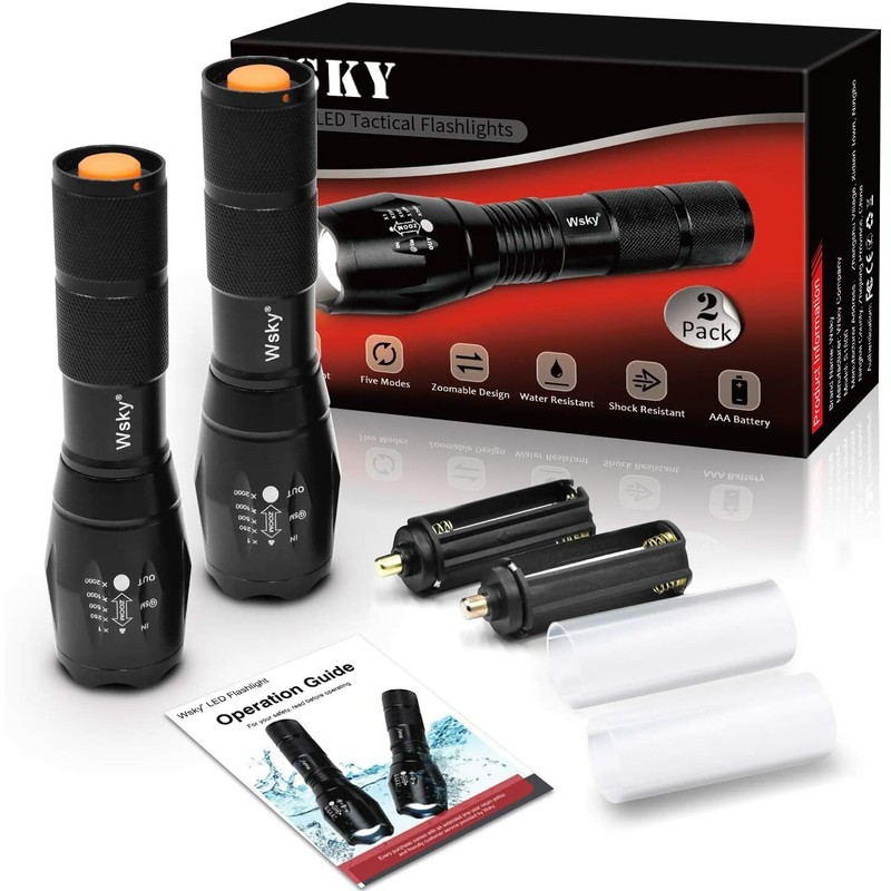 WSKY 2 PACK LED Tactical Flashlight - S1800 Powerful Waterproof