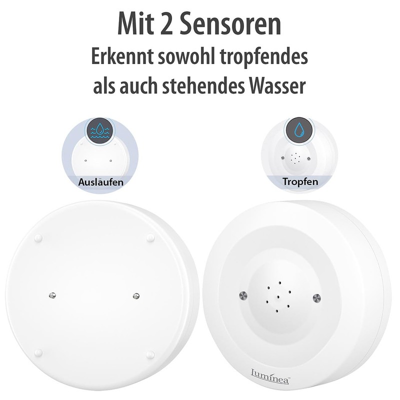 Luminea Home Control Water Alarm: Set of 2 WiFi Water