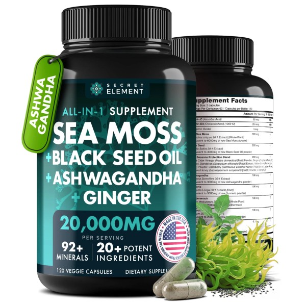 Secret Element Irish Sea Moss Black Seed Oil Ashwagandha Ginger