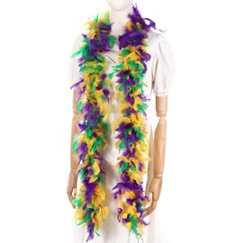 Larryhot 45g Mardi Gras Feather Boa - 2 Yards Boa Feathers for Party,Christmas,Mardi Gras,Masquerade Party,Carnival,Concert and Home Decoration(45g-Mardi Gras)