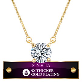 MINDDHA Crystal Solitaire Necklace - 14K Gold Plated CZ Pendant, Minimalist Dainty Charm, 18"+3" Extender Necklace for Women, Trendy Everyday Gold Necklace Jewelry, Clear Crystal - Gold Plated