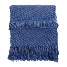 Fennco Styles Sevan Collection Bohemian Tufted Fringe 100% Cotton 50 x 60 Inch Throw – Blue Throw Blanket for Couch, Bedroom and Living Room Décor