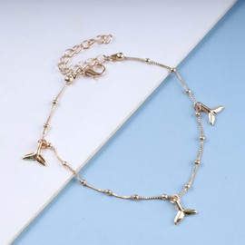 Yienate Boho Mermaid Tail Anklet Bracelet Gold Tiny Beads Satellite Chain Mermaid Tail Pendant Ankle Chain Minimalist Hawaiian Beach Tail Foot Chain Jewelry for Women and Girls