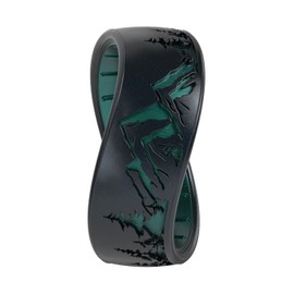 Enso Rings Etched Classic Silicone Rings - Comfortable and Flexible Design - Peak - Black Pearl/Emerald - Size 12