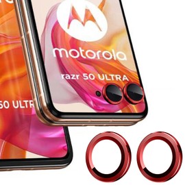 Zeking (2 Set for Motorola Razr 50 Ultra Camera Lens Protector, Scratch-Resistant HD Clarity Ultra-Thin 9H Tempered Glass with Aluminum Edging, Individual Metal Lens Cover (Red)