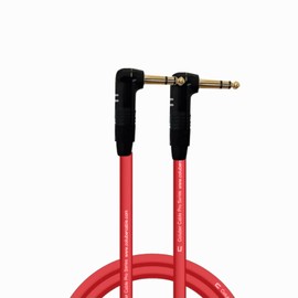 COLUBER CABLE Right Angle 1/4" TRS to Right Angle 1/4" TRS - 3 Feet - Red - Pro 3-Pin Microphone Connector for Powered Speakers, Audio Interface or Mixer for Live Performance & Recording