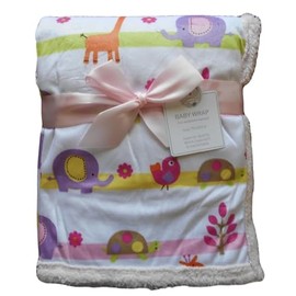 Baby Girls Cute White Pink and Multi-coloured Animals Mink Fleece Wrap Blanket
