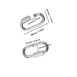 3.5 Inch Stainless Steel Chain Quick Links, M10 3/8" Locking Carabiners, Chain Hooks, Twist Key Ring Screw Chain Link, 2310 Lbs Capacity, Pack of 2 (Silver)