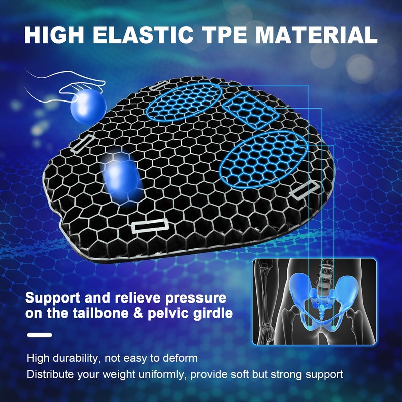 CERITORN Motorcycle Gel Seat Cushion, 3D Honeycomb Shock-Absorbing, Hollow and