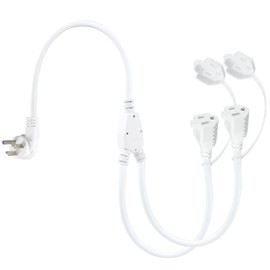 Cable de extensión de alimentación divisor en Y – Enchufe plano tipo ángulo recto NEMA 5-15P 1 a 2 vías de salida NEMA 5-15R SJT 14AWG 3 clavijas de perfil bajo negro cable de alimentación para oficina en casa (blanco)