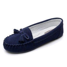 Real Fancy Moccasin Slippers for Women Flat Casual Comfortable Loafer Shoes Womens Moccasin Slippers Spring Driving Moccasins Shoes (9 B(M) US, Navy)