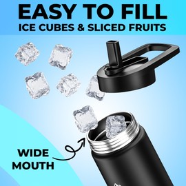 Insulated Water Bottle with Straw and Flip Top Lid, Fits Cup Holder, Double Walled Stainless Steel Vacuum Sealed, Leak and Sweat Proof Teal 24oz