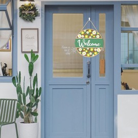 TOARTi Spring Welcome Sign for Front Door 3D Welcome Wreath Farmhouse Spring Wood Plaque Spring Daisy Flower Door Sign Daisy Welcome Wooden Hanging Sign