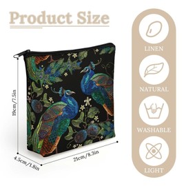 GlamLuxe Embroidery Peacocks Cosmetic Bag Makeup Bag Gifts for Women Girls Daughter Sister Bestie Graduation Birthday Christmas Nurse Mothers Day Travel Zipper Pouch