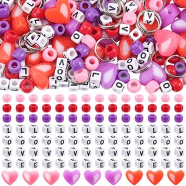 SOFPLATE 1 Box 360Pcs Mother's Day Bracelet Making Kit Pony Beads Letters Red Pink Purple Heart Acrylic Beads Holiday Beads Kit with Leather Cords for Jewellery Making Supplies DIY Keychain Bracelets