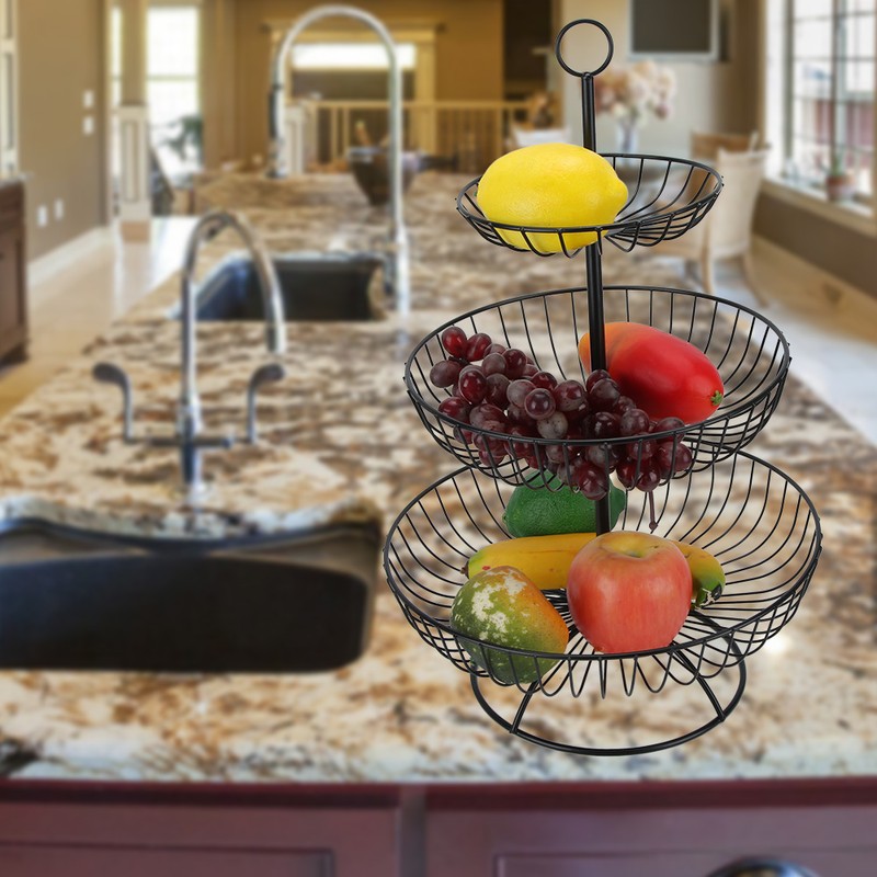 Household Living Room Modern 3-Tier Fruit Dish Plate Storage Basket