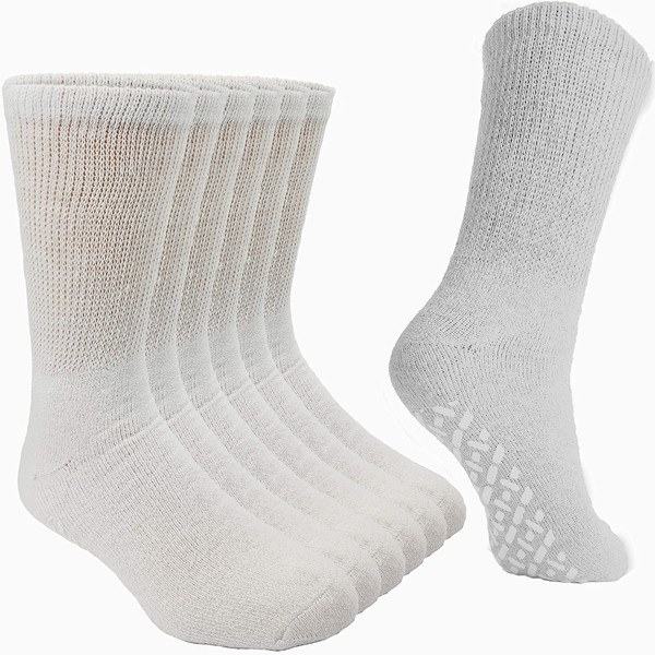 Debra Weitzner Non-Binding Loose Fit Sock - Non-Slip Diabetic Socks for Men and Women - Crew 6Pk White