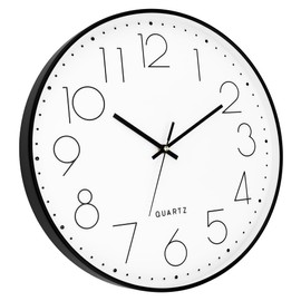 Foxtop 16 Inch Wall Clock Large Silent Non-Ticking Battery Operated Wall Clocks Round Quartz Modern Wall Clock Decorative for Office Living Room Bedroom Kitchen Home (Black)