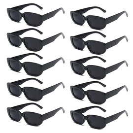 FSMILING 10 Pack Black Retro Festival Square Sunglasses - Multipack For Men & Women